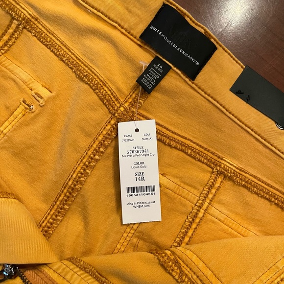 White House Black Market Mustard Straight Crop Pants Mid Rise Size 14 New - Picture 10 of 14